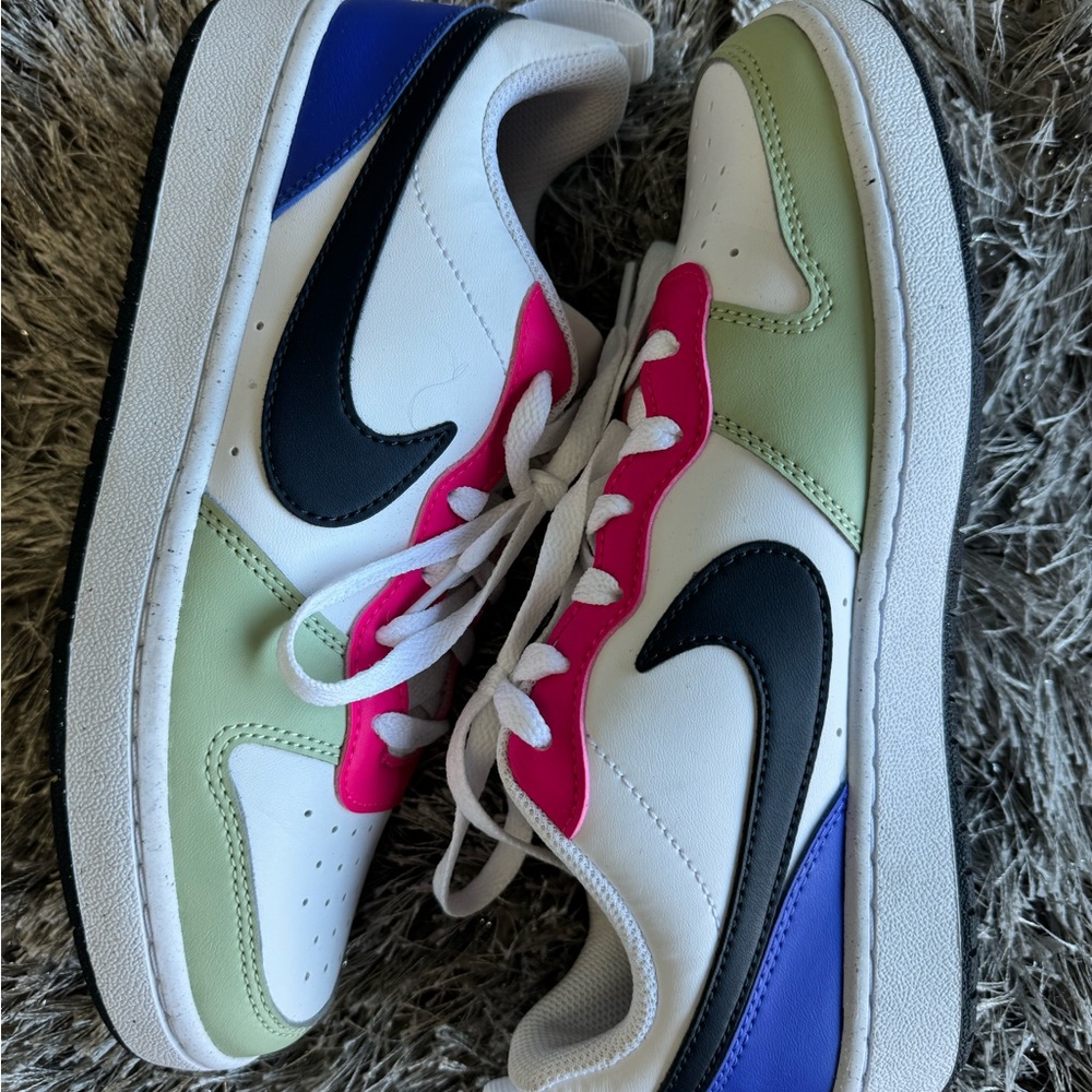 Nike Sneakers with Black, White, Pink, Green, and Blue Accents